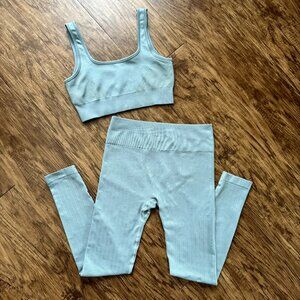 Ribbed Pattern Leggings and Sports Bra Matching Set